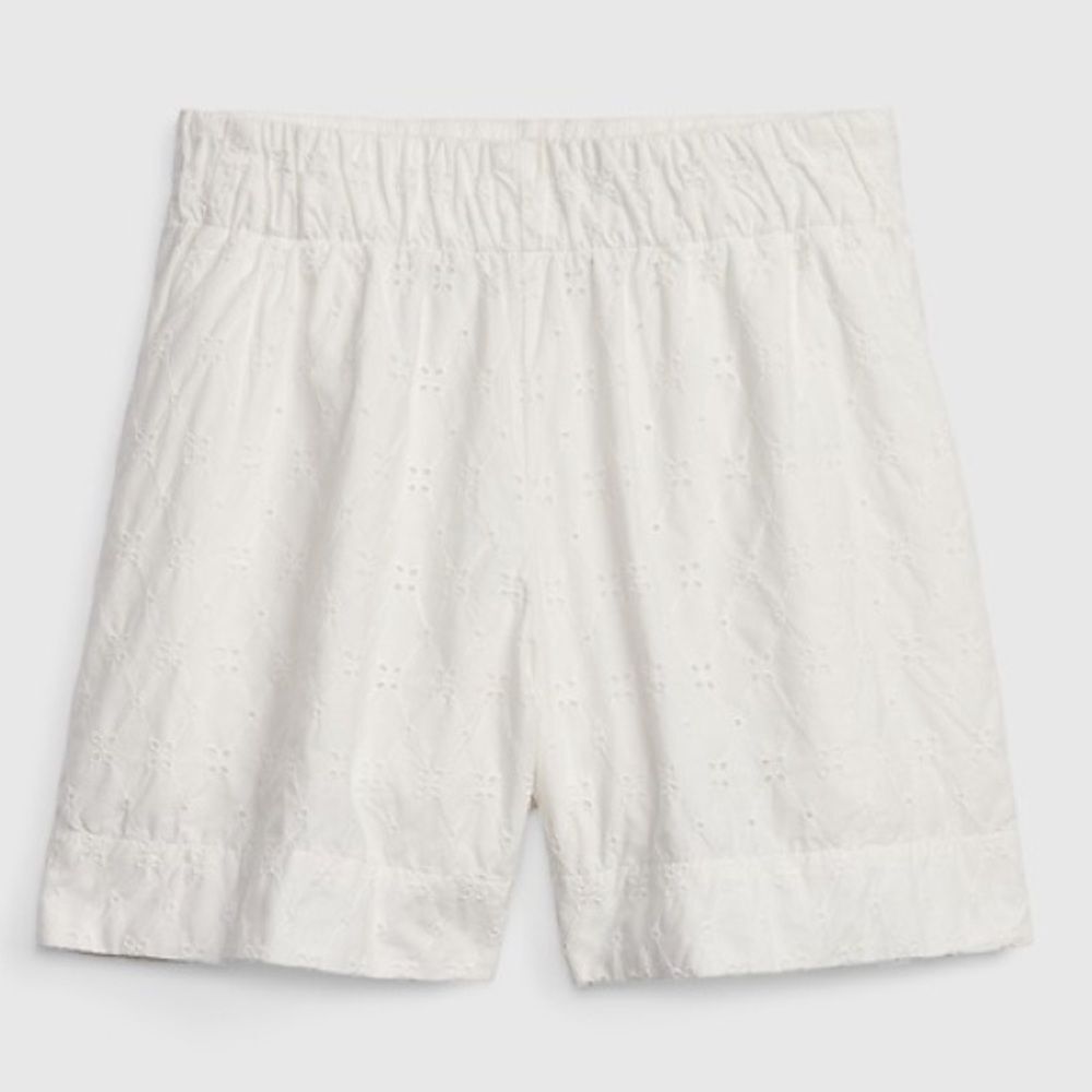 GAP White Eyelet Shorts NWT 100% Cotton Elastic Waist Summer Boho Cottagecore, S